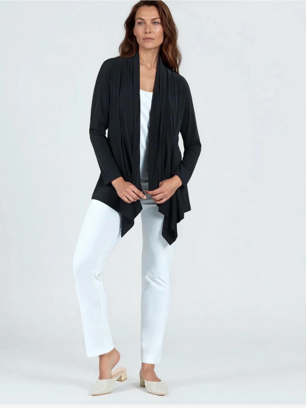 Clara Sunwoo Black Draped Waterfall Open Front Cardigan Jacket Size XS